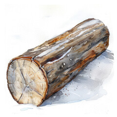 Yule log watercolor illustration isolated on transparent. Christmas png file for art work.
