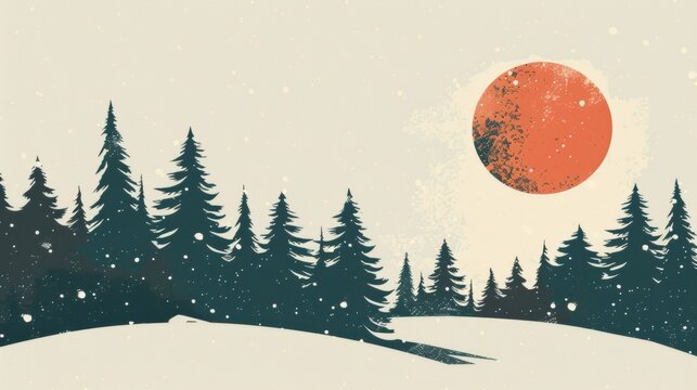 Winter Wonderland: A serene landscape adorned with Christmas trees and snow, perfect for a holiday greeting card