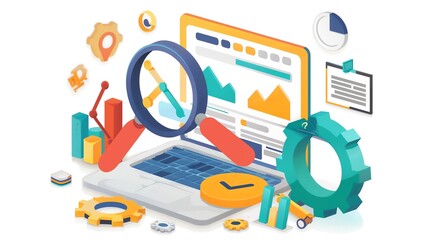 Aufkleber - Laptop with Analytics Data and Icons.