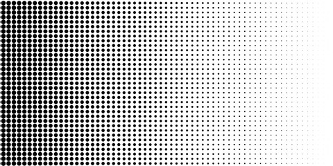 Wall Mural - Dotted gradient halftone background. Horizontal seamless dotted pattern in pop art style. Abstract modern stylish texture. Fade gradient black and white half tone background. Vector illustration.