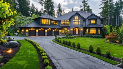 Canvas Print - Luxury House with a Long Driveway