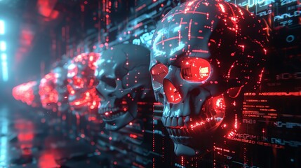 Wall Mural - Digital Skull in Neon Lights.