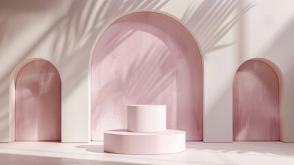 Wall Mural - Pastel podium and arch backdrop for showcasing cosmetic products