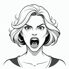 Wall Mural - angry girl. screaming. vector illustration. black and white