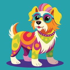 Wall Mural - cartoon dog in a colorful clothes. vector illustration