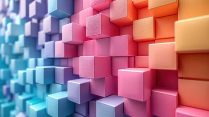 Wall Mural - A background of 3D cubes in various colors, including blue, pink, and orange.