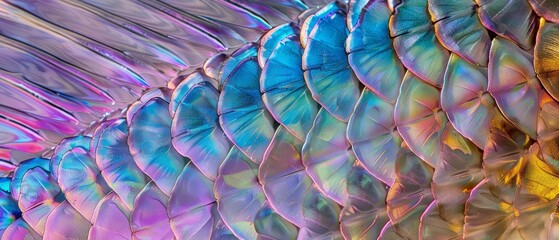 Panoramic close-up, high detail scan of iridescent rainbow trout scales texture, Generative AI