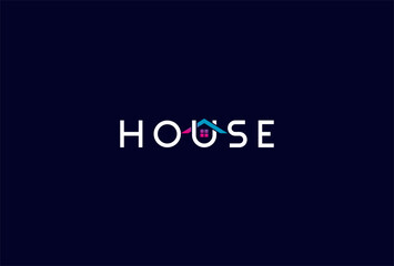 House Logo, letter U with house icon combination in text House typography logo, vector illustration