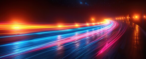 Sticker - Abstract Night Road With Colorful Light Trails