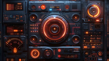 Poster - Futuristic Interface with Glowing Orange Lights.