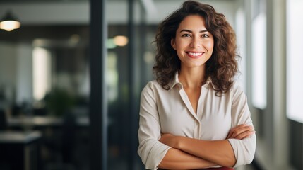 Wall Mural - Happy woman, portrait of creative professional with arms crossed, 