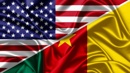 Poster - United waving flag of USA and Cameroon