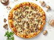 © SteadFast - 28 Pizza with truffle oil mushrooms and Parmesan white background bird's-eye view