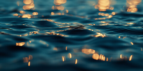 Wall Mural - A close-up of the surface of dark blue water, capturing ripples and reflections