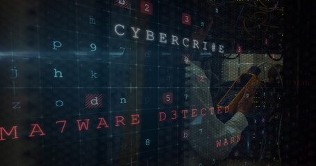 Poster - Image of data processing over caucasian businessman in server room