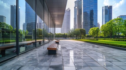 Wall Mural - Outdoor image in front of modern office buildings in central business district