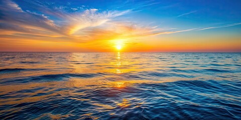 Canvas Print - Tranquil seascape with the sun setting on the horizon, sunset, ocean, sea, dusk, twilight, horizon, peaceful, serene, water