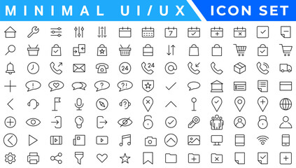 Poster - Minimalist and simple looking pixel perfect linear ui icons set for dark, light mode. Outline isolated user interface elements for night, day themes. Editable stroke. Montserrat Bold, Light fonts used