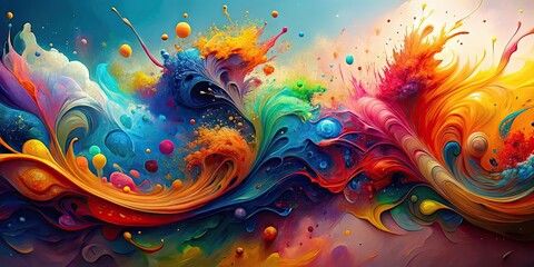 Wall Mural - Vibrant abstract painting with colorful splashes and swirls of paint, abstract, vibrant, painting, colorful, splashes