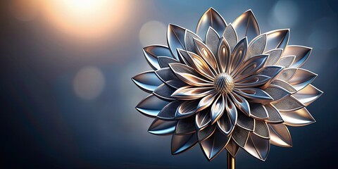 Canvas Print - Shiny metallic flower with intricate design, chrome,metal, shiny, flower, detailed, texture, silver, reflective, decoration