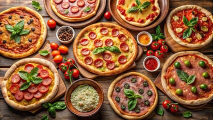 Poster - Various types of delicious pizzas like Pepperoni, Margherita, Deep dish