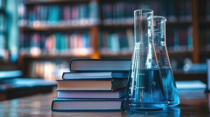 Poster - Book stack on table conveying education in science