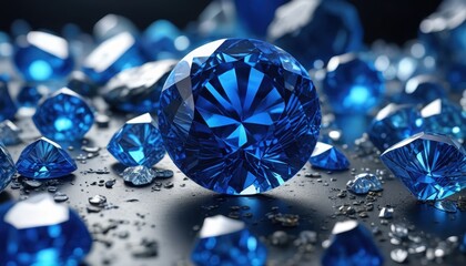 Wall Mural - Blue Gemstones on Black Background.