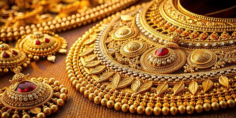 Sticker - Shiny and luxurious golden jewelry with intricate designs , fashion, accessories, elegance, glamour, shiny, gold