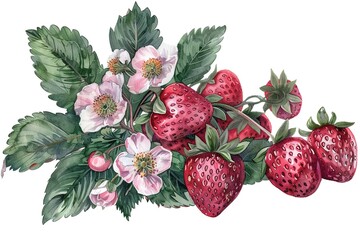 Wall Mural - illustration of strawberry with fruits and flowers isolated