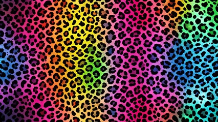 Poster - Vibrant neon leopard pattern on a black background, Neon, colored, leopard, wild, animal, print, bright, bold, vibrant