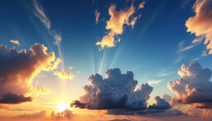 Wall Mural - Dramatic Sunset Sky with Golden Clouds.