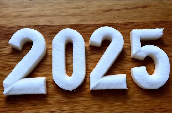 number 2025 made from cotton pads, New Year