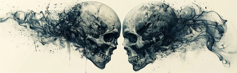 Wall Mural - abstract depiction of a heart and a skull intertwined, using minimalistic shapes and lines to explore the connection between life and death
