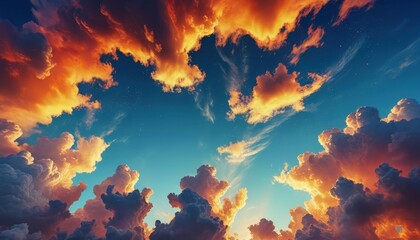 Poster - Dramatic Sunset Sky with Fluffy Clouds.