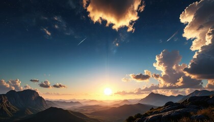 Sticker - Majestic Mountain Sunset with Dramatic Clouds and Stars.