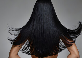 a woman with long black hair is standing with her arms crossed