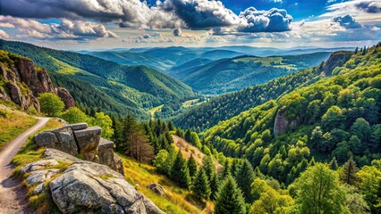 Wall Mural - Scenic view from the Tanet pass on the Route des Cr?tes in the Vosges mountains France Europe, scenic, landscape