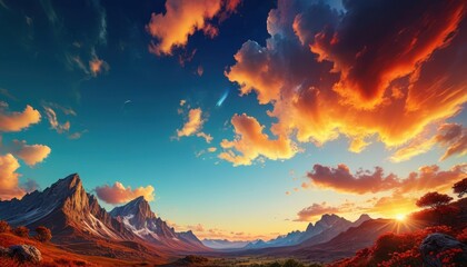 Wall Mural - Majestic Mountain Sunset.