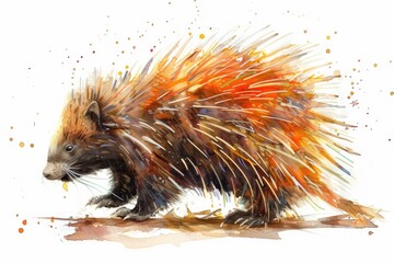 Poster - A close-up image of a porcupine sitting on a white background, its quills and face visible