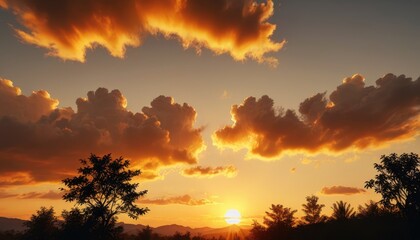 Wall Mural - Sunset Over Mountains with Dramatic Clouds.