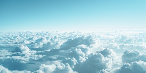 Fototapete - A view of fluffy white clouds from an airplane window, great for travel or adventure concepts