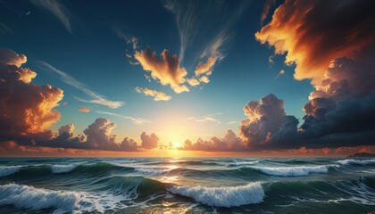 Wall Mural - Dramatic Sunset Over the Ocean.
