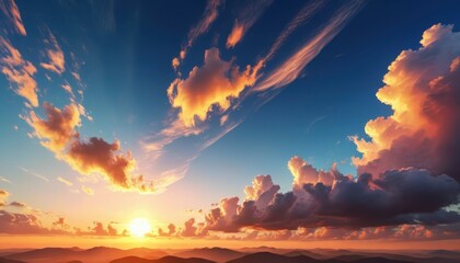 Wall Mural - Dramatic Sunset Over Mountains with Colorful Clouds.