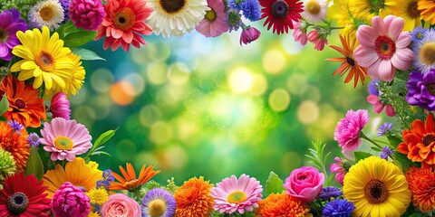 Sticker - Vibrant flower background with colorful blooms and greenery, floral, garden, nature, plants, petals, vibrant, colorful