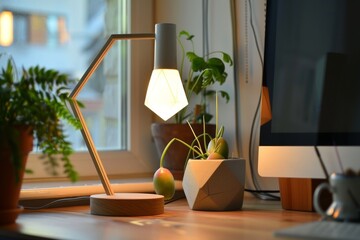 Wall Mural - Modern Desk Lamp with Geometric Shapes and Plants