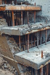 Poster - A close-up shot of a pile of concrete with rough texture and varying shades of gray