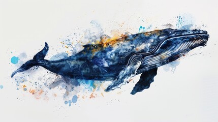 Poster - A close-up view of a blue whale with colorful paint splatters on its body