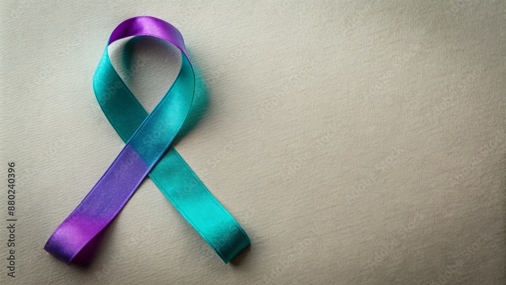 Teal and purple ribbon intertwined, symbolizing suicide prevention ...
