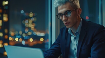 Wall Mural - The businessman working at night