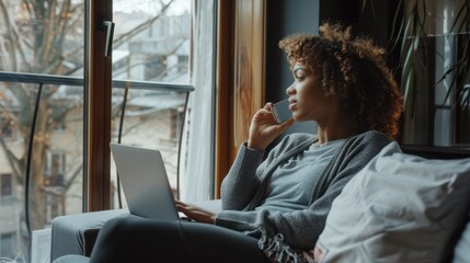 Wall Mural - The woman using laptop indoors